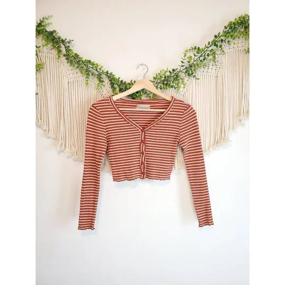 Urban Outfitters Retro Multicolor Striped Button Front Crop Top, Size Small - Picture 2 of 6